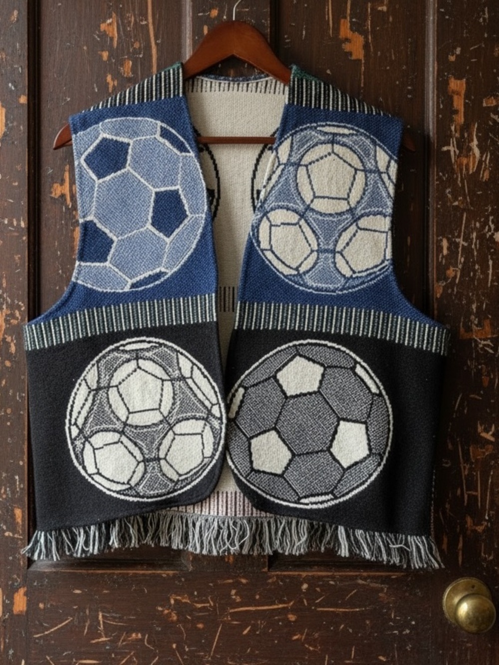 Soccer Ball Patterned Upcycle Tapestry Blanket Vest